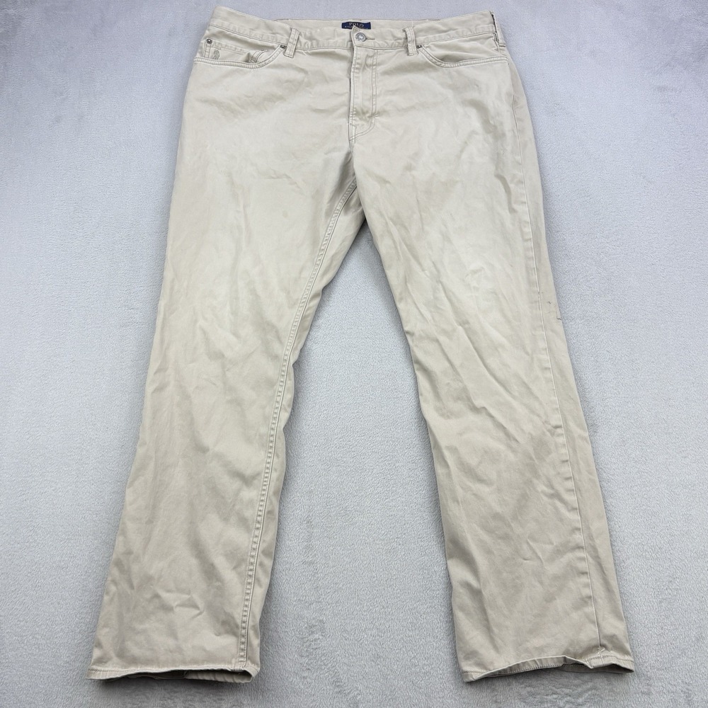 Polo Ralph Lauren Pants Mens 38x32 Beige Chinos Varick Slim Straight Stretch Zip
